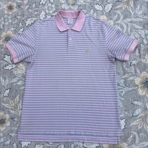 Brooks Brothers Polo Shirt Mens L Pink Blue Striped Original Fit Golden Fleece
